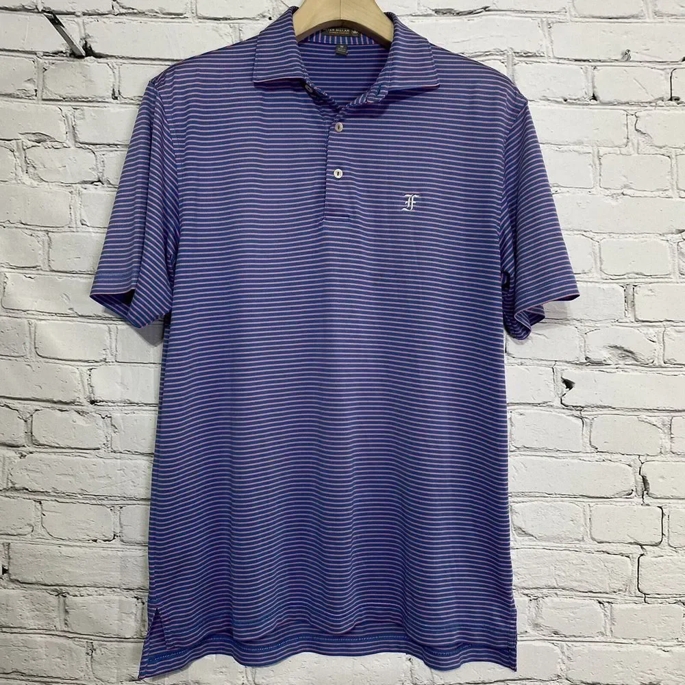 Peter Millar Summer Comfort Donald‎ Stripe Mesh Polo Size M Mediterranean Blue